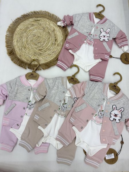 طقم بناتي 3 قطع قطن