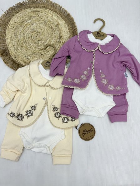 طقم بناتي 3 قطع قطن