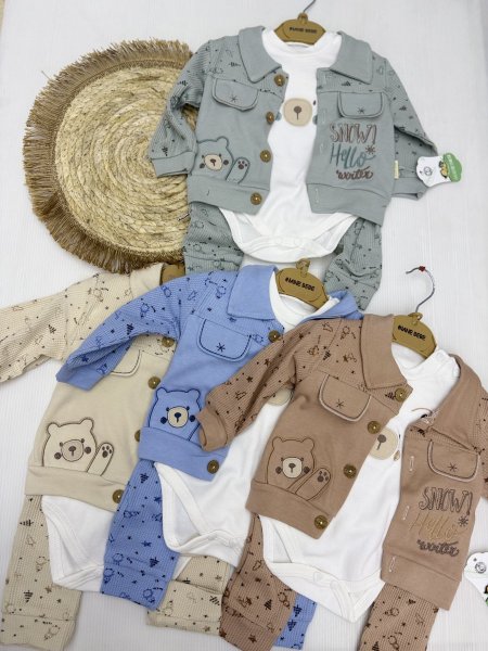 طقم ولادي 3 قطع قطن