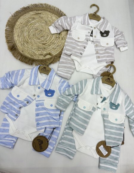 طقم بيبي 3 قطع ولادي قطن