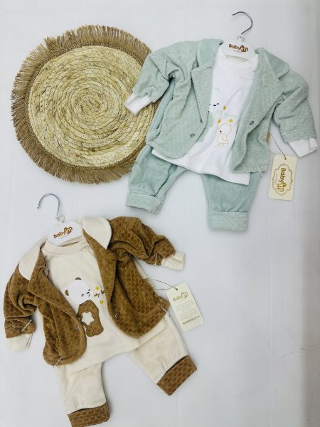 طقم ولادي 3 قطع مخمل