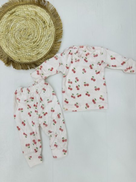 بجامة بناتي مخمل كرزات