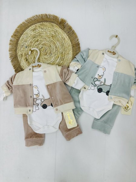 طقم ولادي مخمل 3 قطع