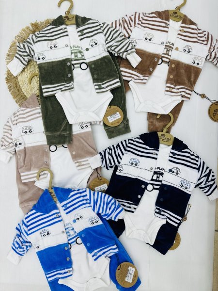 طقم ولادي 3 قطع مخمل