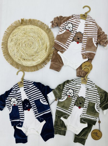 طقم ولادي 3 قطع مخمل